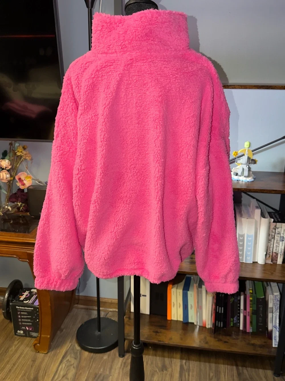 No Boundaries Plush Sherpa Half-Zip Sweater Bright Pink